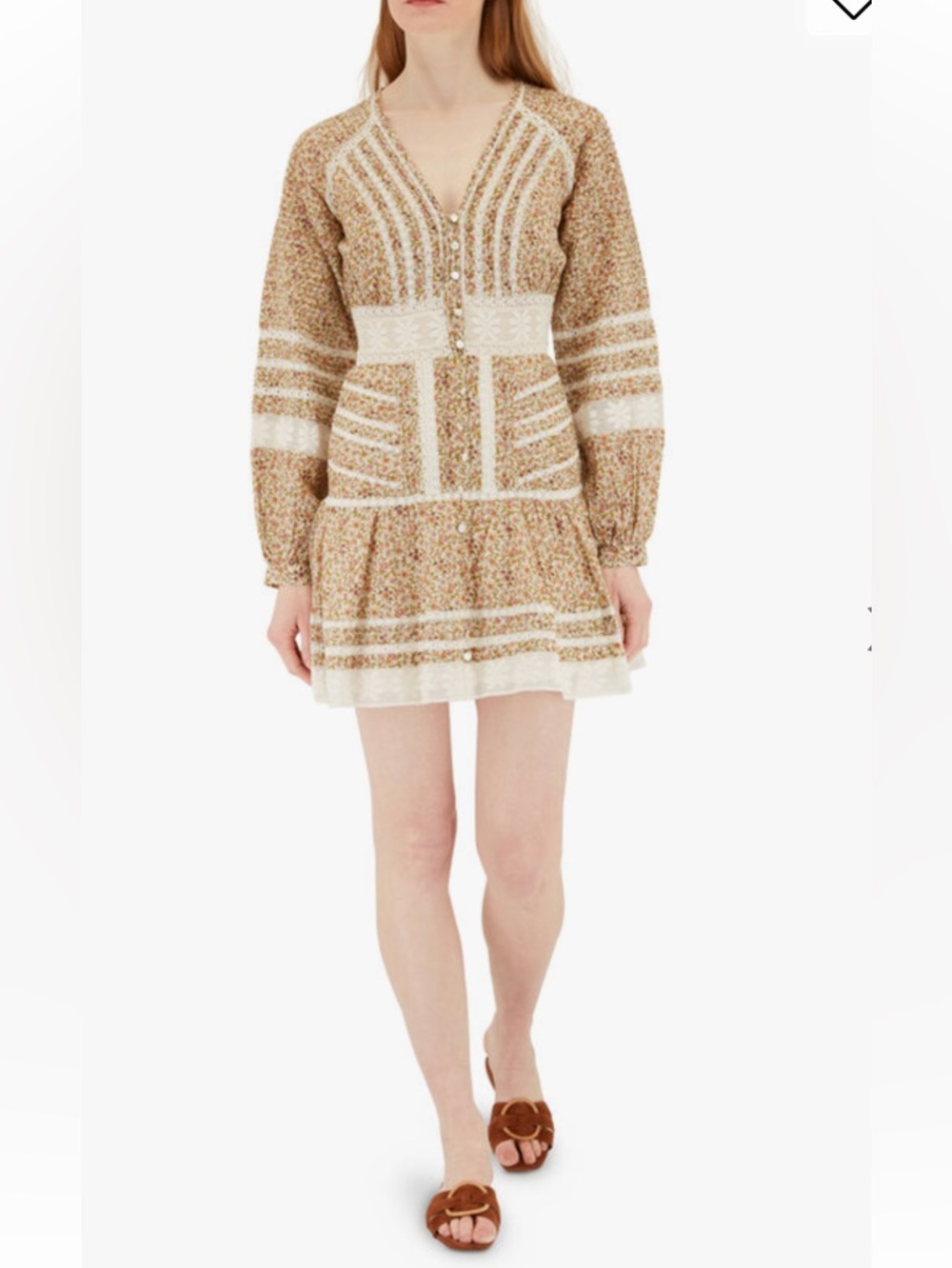 Veronica Beard Addilyn Tan and Cream Floral Lace-Trim Mini Dress Size 0